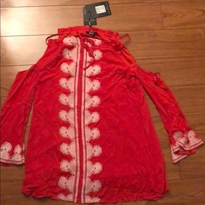 Misguided cold shoulder embroidered swing dress